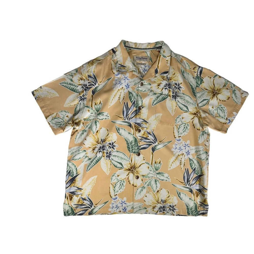 TOMMY BAHAMA Floral Hawaiian Casual Button Up Shirt Hibiscus ORIGINAL FIT Silk